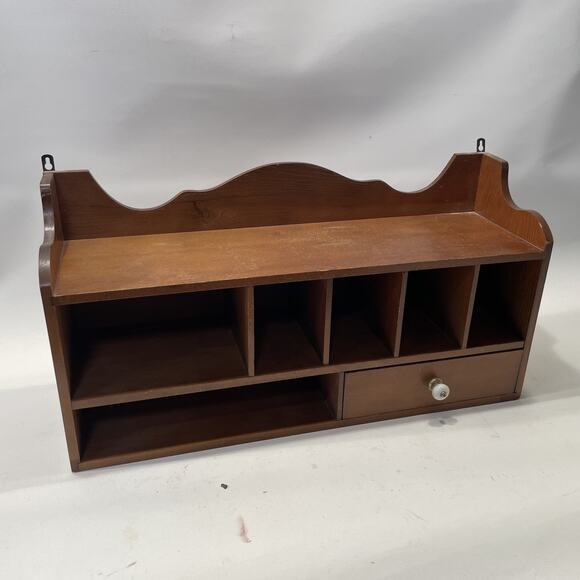 Vintage Farmhouse Wall Display Shelf Curio w/Drawer Shaker Style Small 19” Wood - Picture 1 of 11